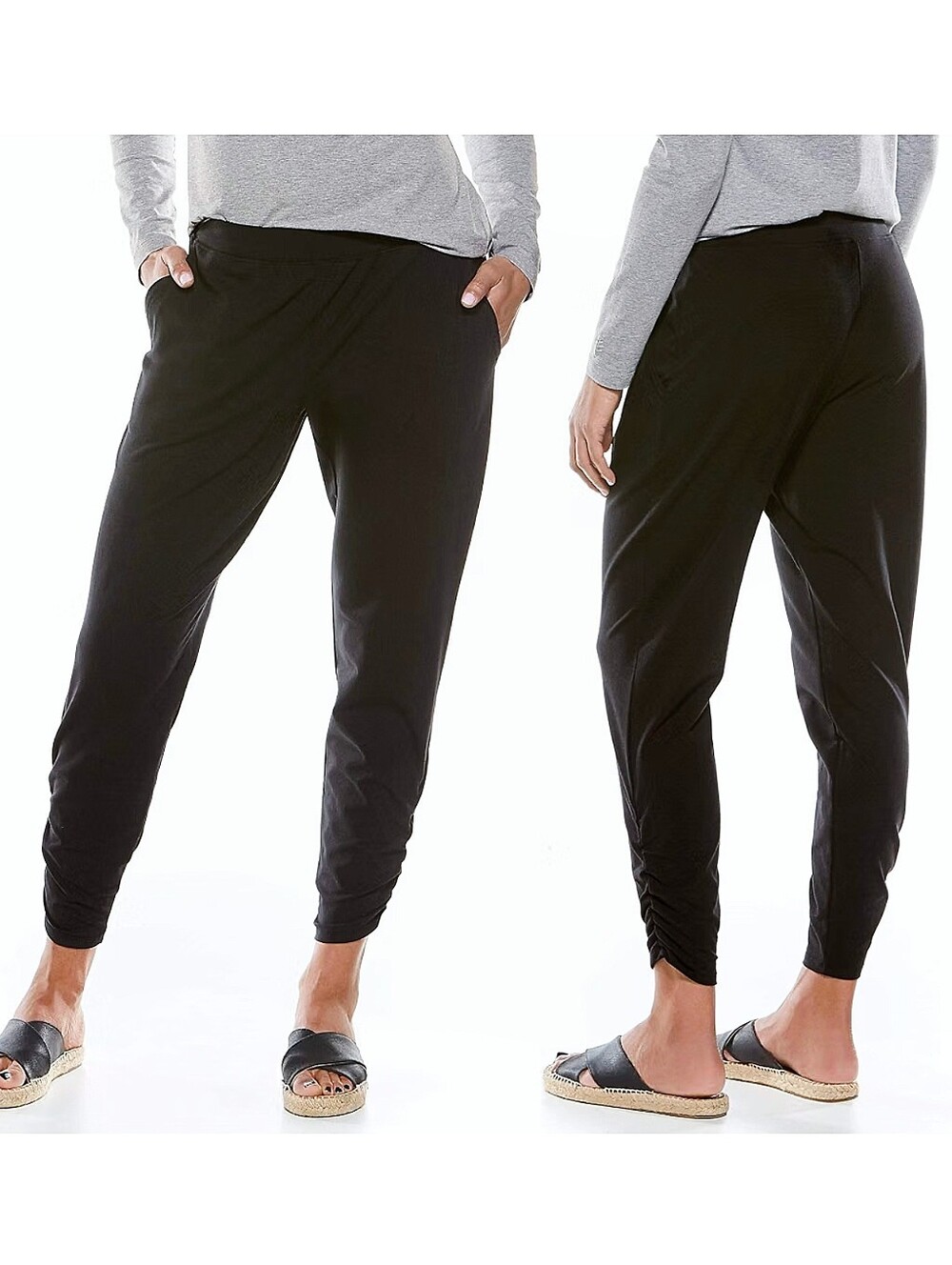 COOLIBAR Cafe Ruched Pants LARGE Black UPF 50+
